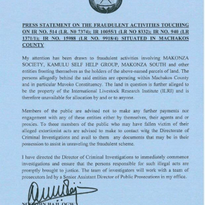 Public notice: Prosecutor launching probe into fraudulent land activities at&nbsp;Kapiti